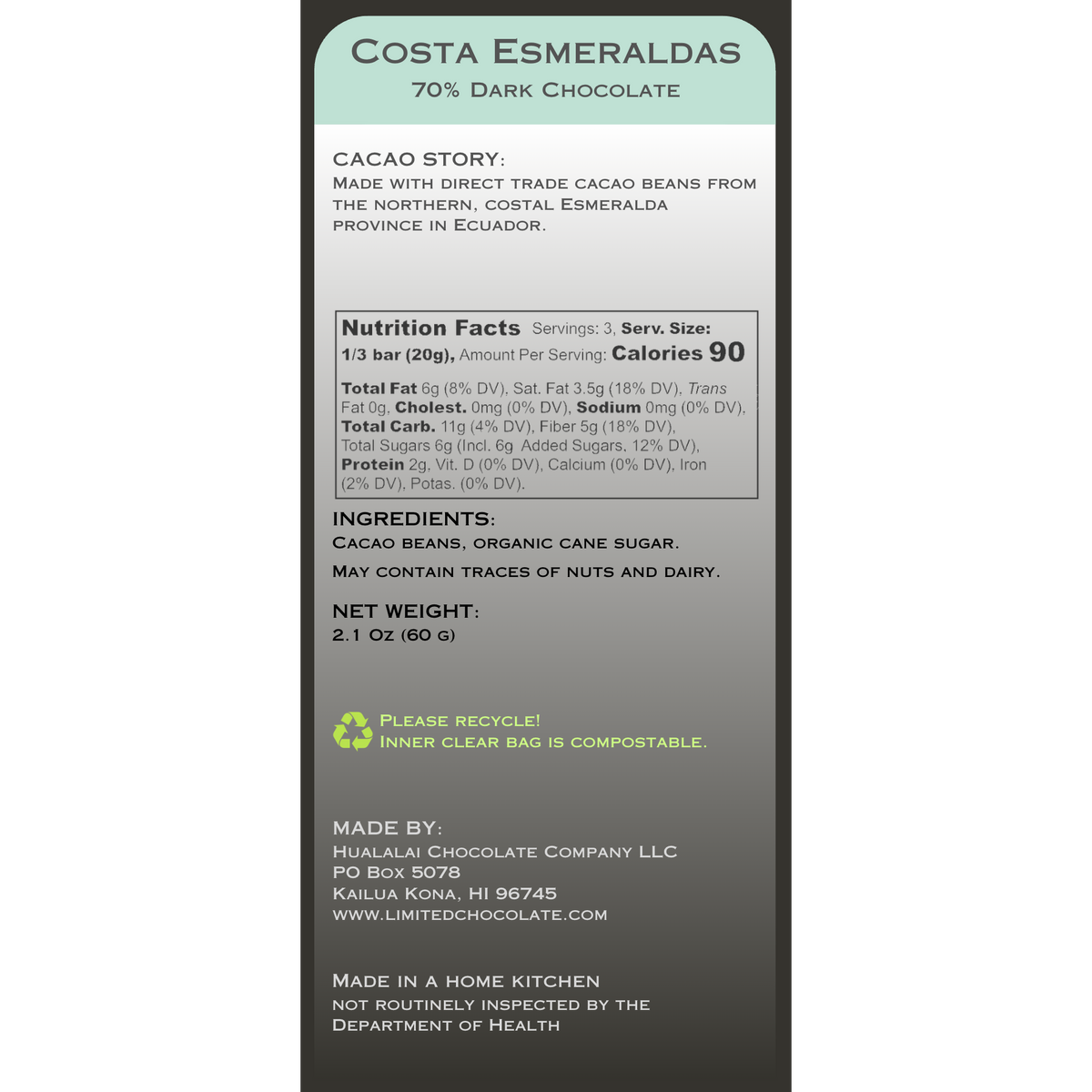 Ecuador Costa Esmeraldas - 70% Dark Chocolate