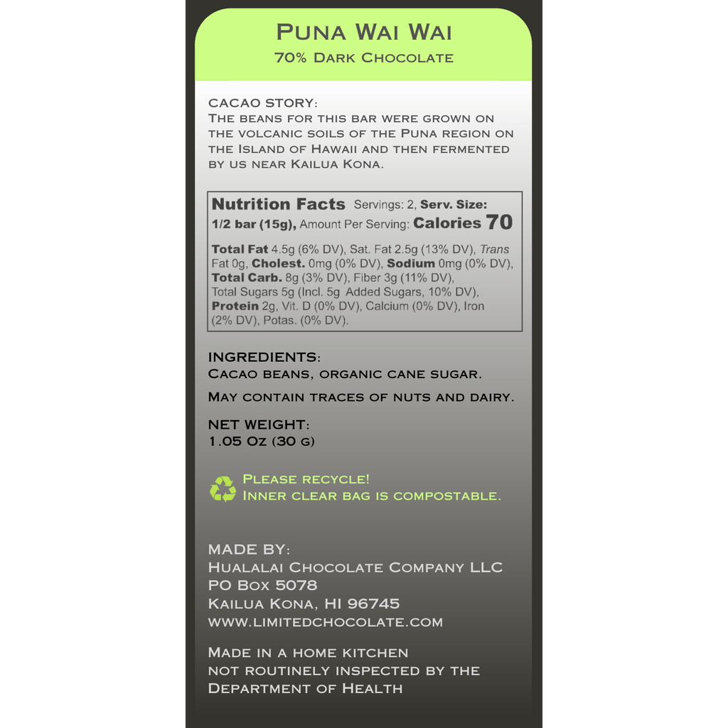 Hawaii Puna Wai Wai - 70% Dark Chocolate
